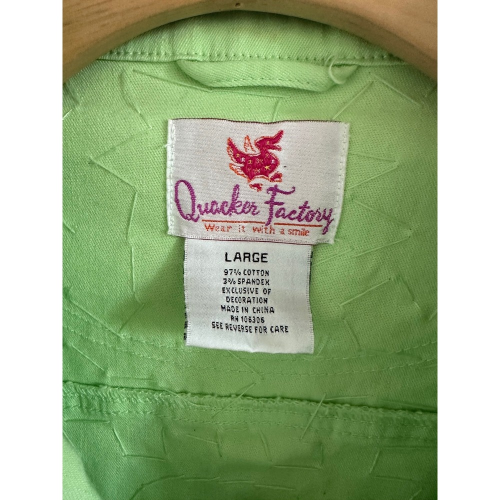 Quacker Factory Lime Green Pearl Rhinestone Denim Jacket Womens Large Neon lime - Picture 5 of 8